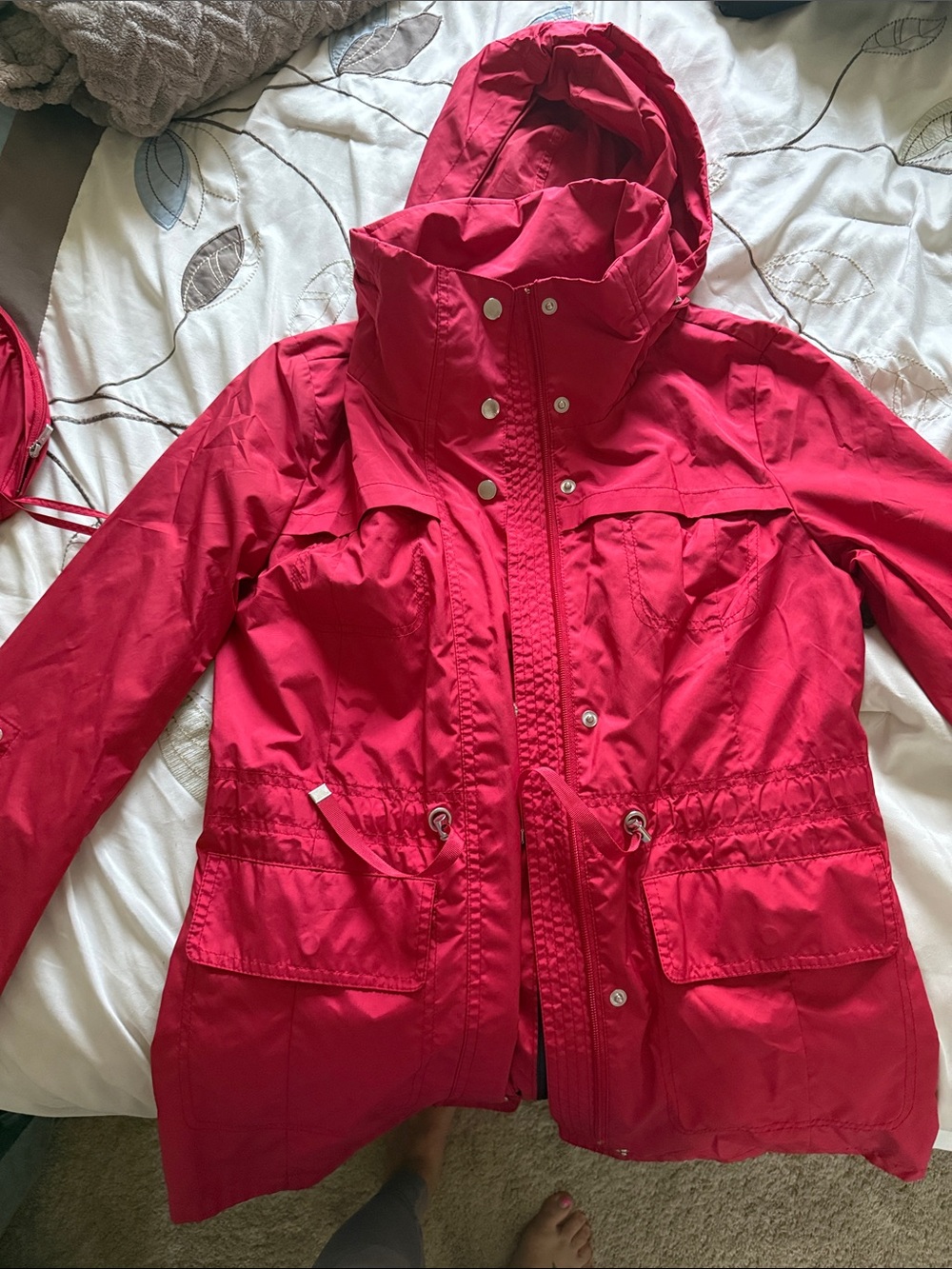 Red Hooded Rain Jacket